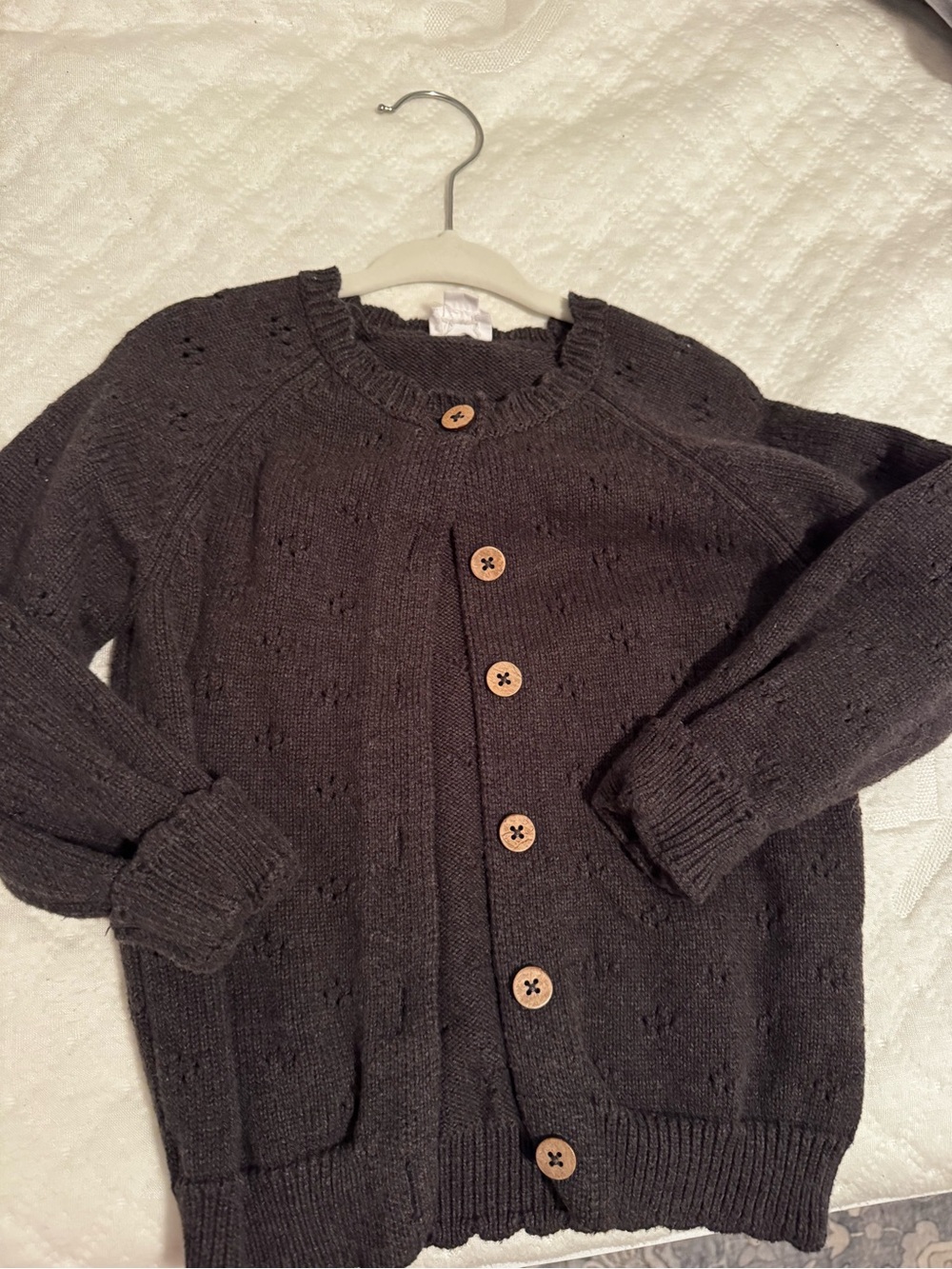 Jamie Kay Dark Gray Knit Cardigan with Wooden Buttons